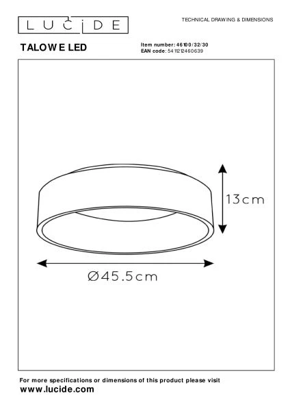 Lucide TALOWE LED - Plafonnier - Ø 45,5 cm - LED Dim. - 1x30W 3000K - Noir - technique